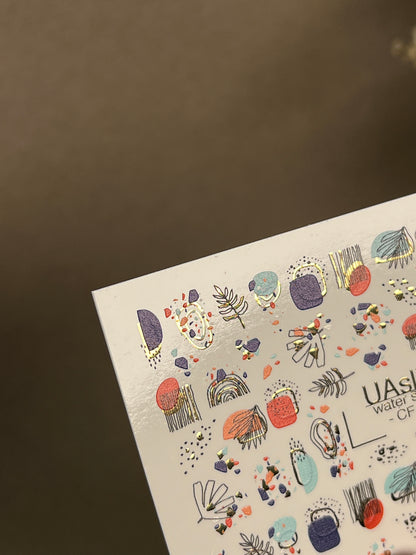 Nail Water Decal CF-262 | Abstract Water Slide Nail Decals | Geometric Shapes & Gold Foil Accents