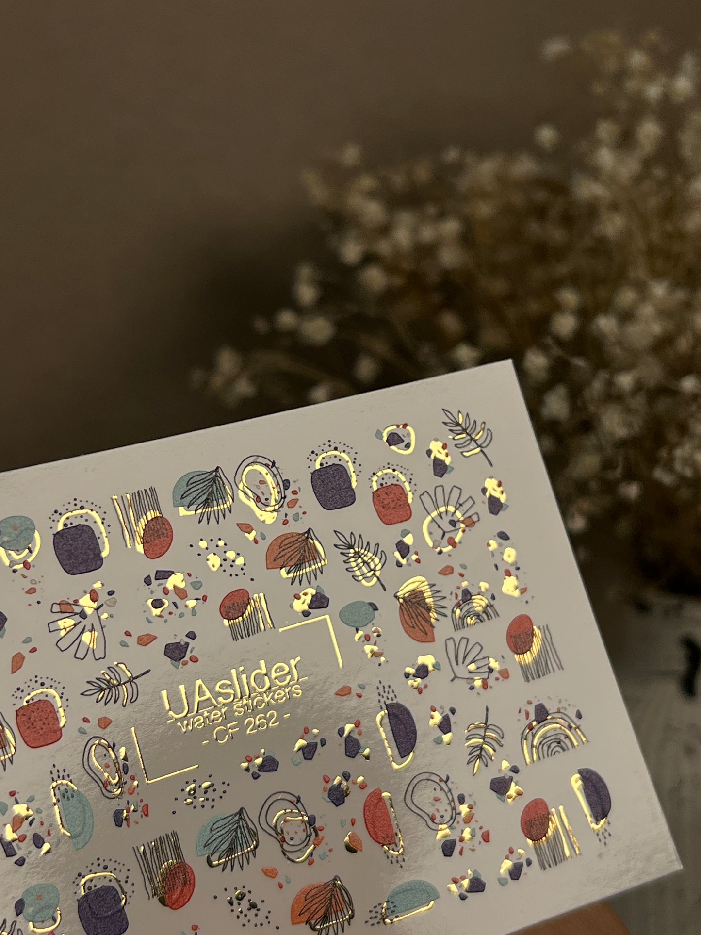 Nail Water Decal CF-262 | Abstract Water Slide Nail Decals | Geometric Shapes & Gold Foil Accents