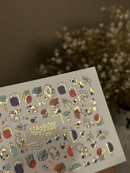 Nail Water Decal CF-262 | Abstract Water Slide Nail Decals | Geometric Shapes & Gold Foil Accents