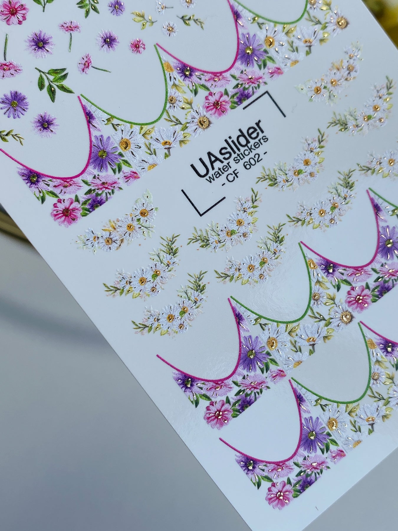 Nail Water Decal CF-602 | Water Decals for Nails | Colorful Floral French Tips with Daisies & Wildflowers