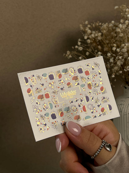 Nail Water Decal CF-262 | Abstract Water Slide Nail Decals | Geometric Shapes & Gold Foil Accents