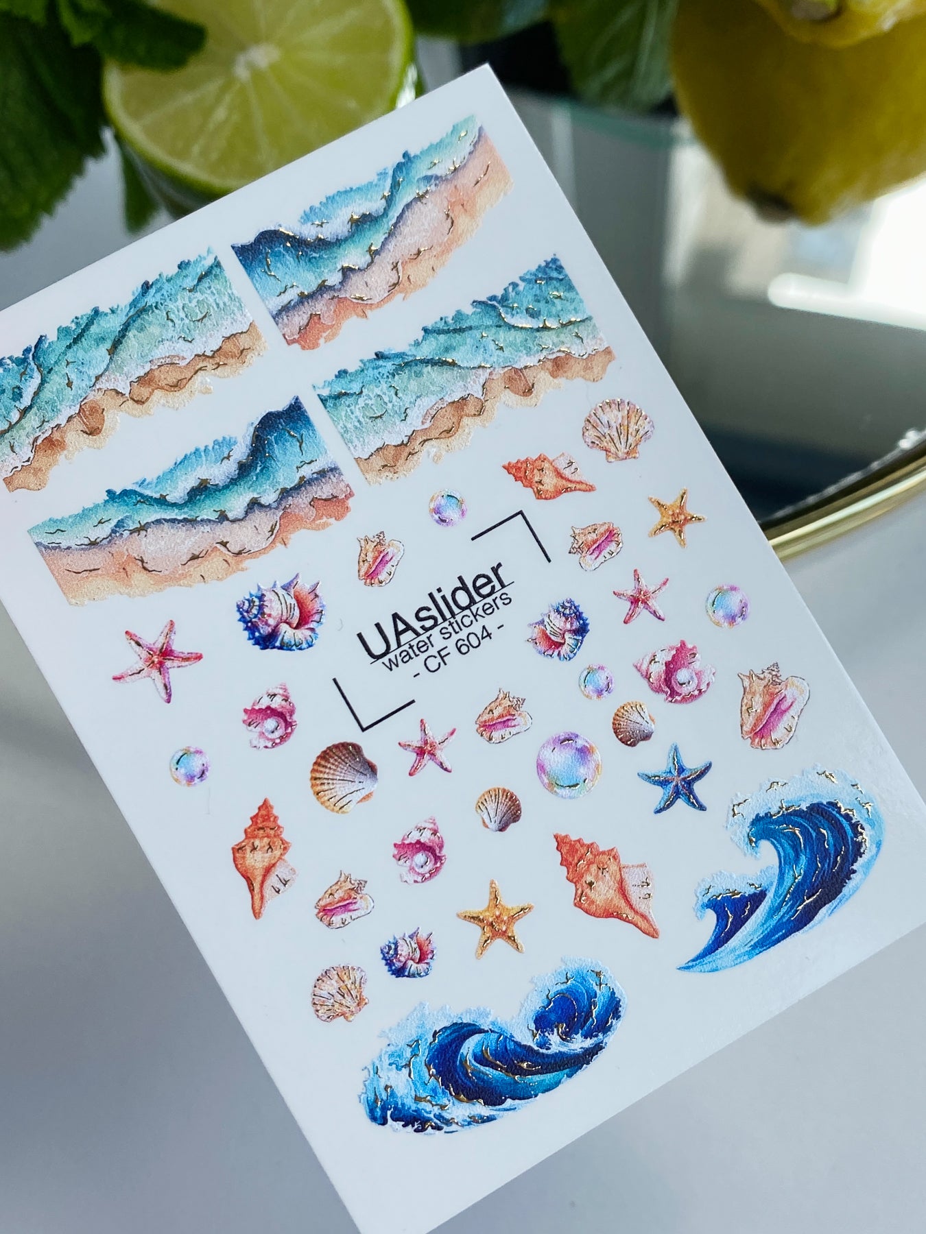 Nail Water Decal CF-604 | Water Decals for Nails | Sea Waves & Shells – Ocean Beach Design - UASLIDER