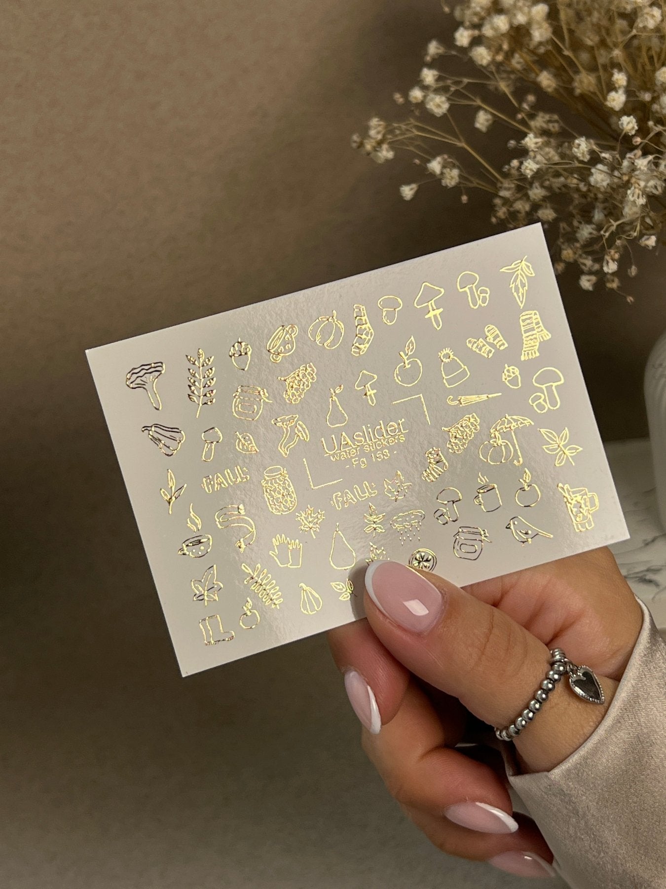 Nail Water Decal Fg-168 | Gold Foil Water Slide Nail Decals | Cozy Autumn & Fall Elements - UASLIDER