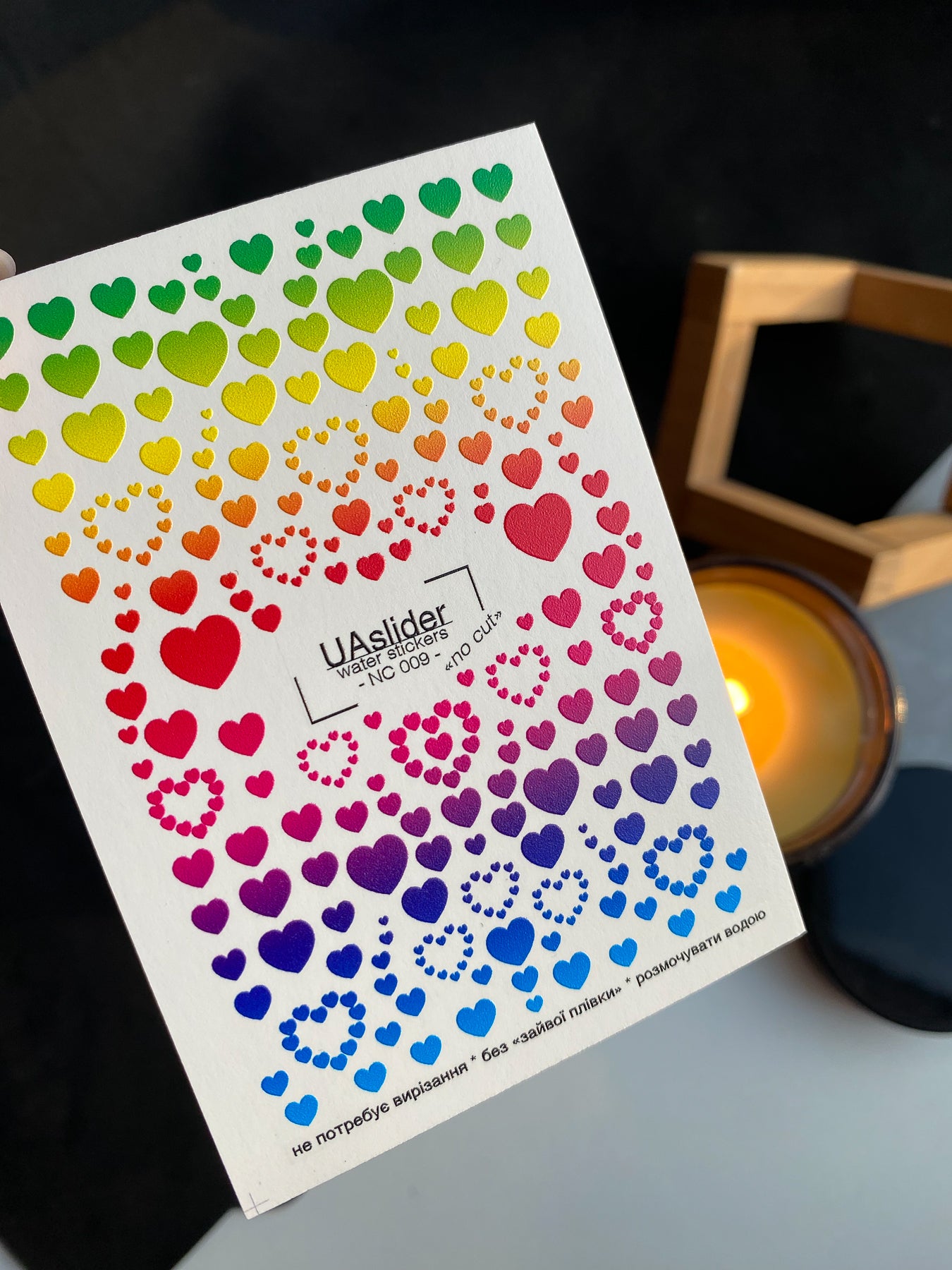 Nail Water Decal NC-009 | Water Slide Nail Decals Rainbow Hearts | Colorful Gradient Love