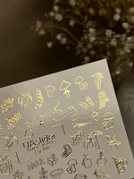 Nail Water Decal Fg-168 | Gold Foil Water Slide Nail Decals | Cozy Autumn & Fall Elements - UASLIDER