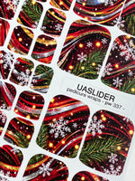 Christmas Pedicure Wraps — Snowflakes, Pine & Red Ribbons | pw-337