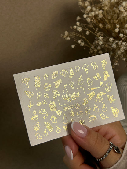 Nagel Wasserabziehbild Fg-168 | Goldfolie Wasserabzieh-Nagelaufkleber | Gemütliche Herbst- & Herbstmotive