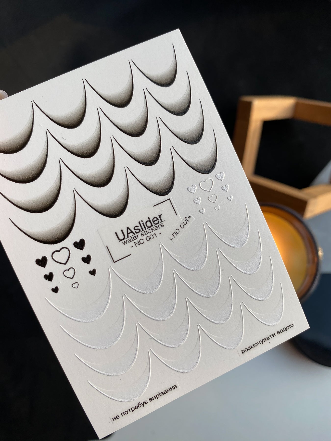 Nail Water Decal NC-001 | Water Slide Nail Decals French Gradient | Hearts Accent