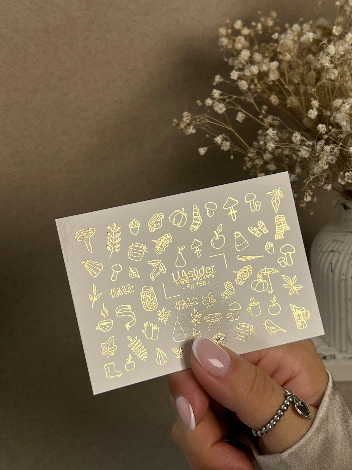 Nail Water Decal Fg-168 | Gold Foil Water Slide Nail Decals | Cozy Autumn & Fall Elements - UASLIDER