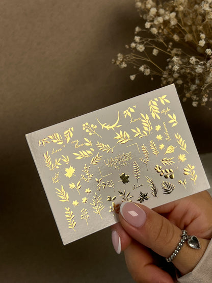 Köröm víz matrica Fg-166 | Arany fólia vízcsúsztatós köröm matricák | Őszi levelek és botanikai díszítések