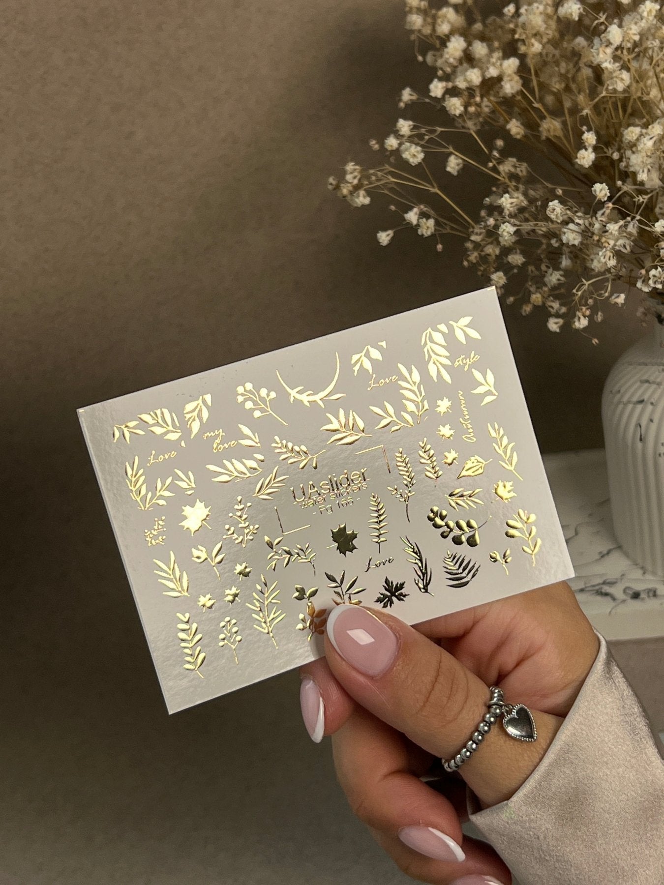 Nail Water Decal Fg-166 | Gold Foil Water Slide Nail Decals | Autumn Leaves & Botanical Accents - UASLIDER