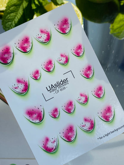 Nail Water Decal CF-609 | Watermelon Slice Water Slide Nail Decals | Juicy Fruit Nail Art