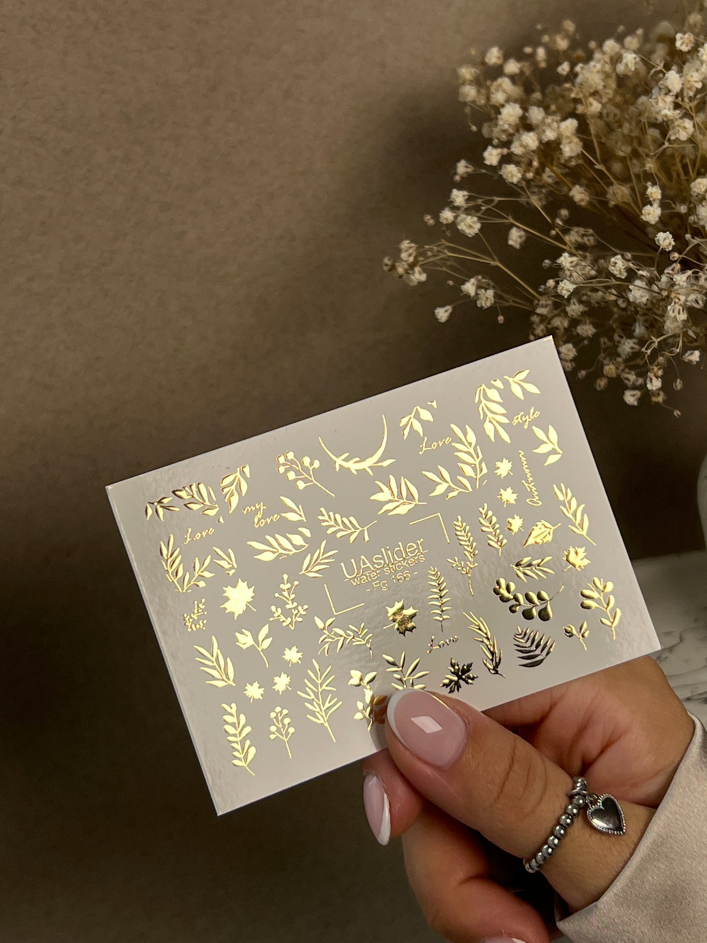 Köröm víz matrica Fg-166 | Arany fólia vízcsúsztatós köröm matricák | Őszi levelek és botanikai díszítések