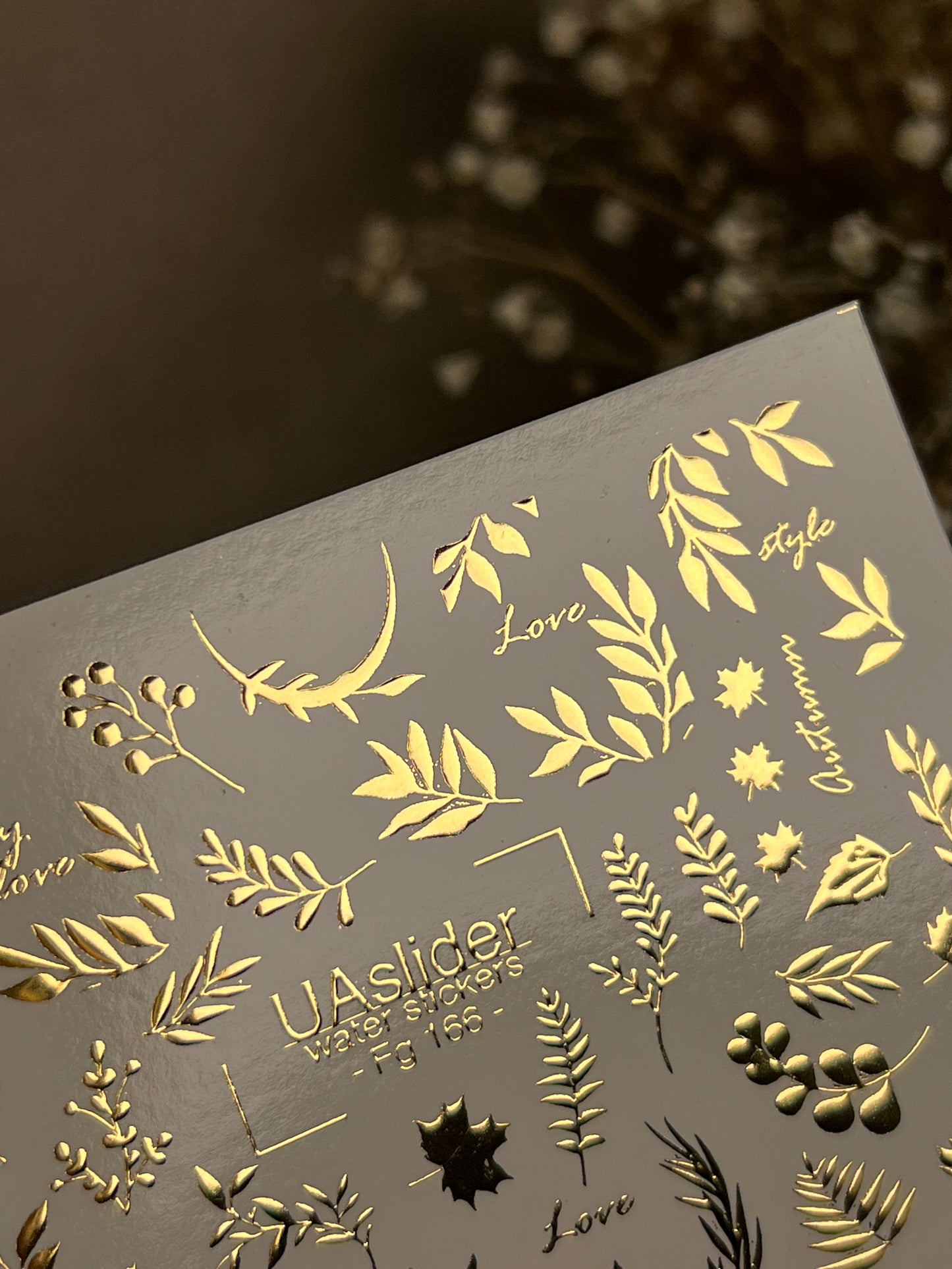 Köröm víz matrica Fg-166 | Arany fólia vízcsúsztatós köröm matricák | Őszi levelek és botanikai díszítések