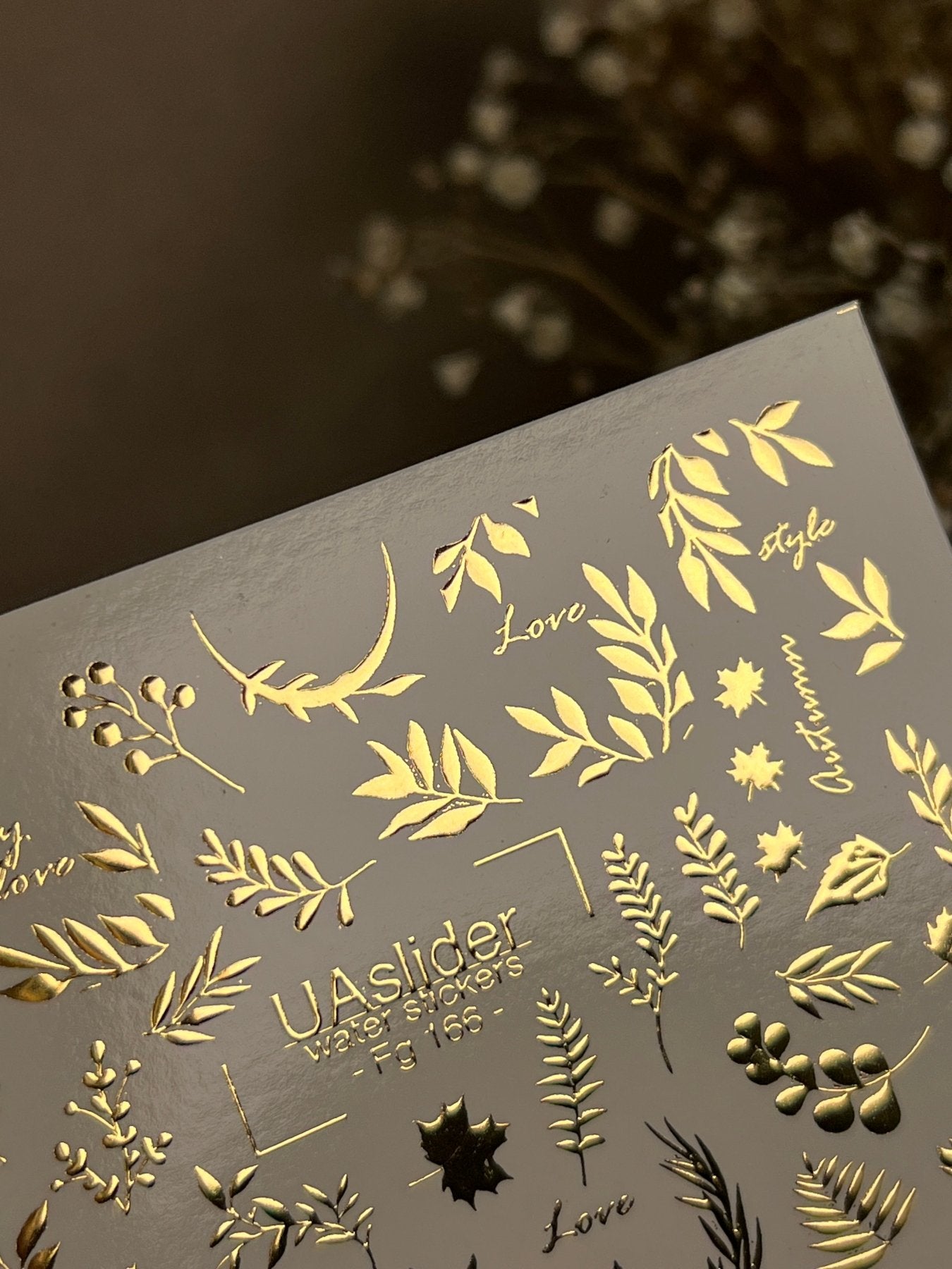 Nail Water Decal Fg-166 | Gold Foil Water Slide Nail Decals | Autumn Leaves & Botanical Accents - UASLIDER