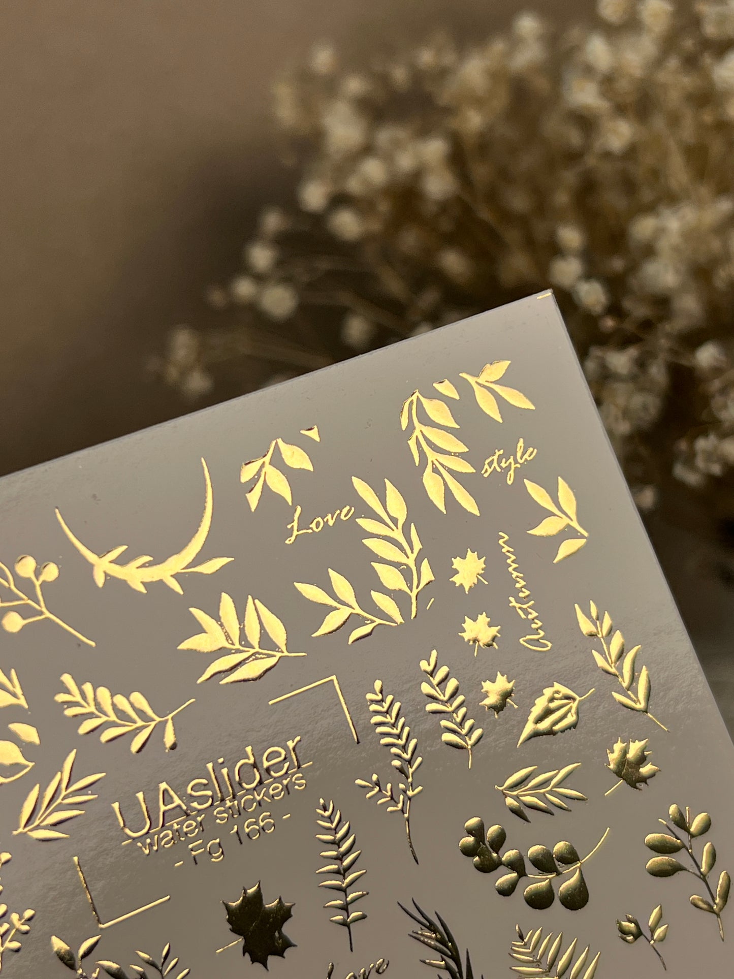 Köröm víz matrica Fg-166 | Arany fólia vízcsúsztatós köröm matricák | Őszi levelek és botanikai díszítések