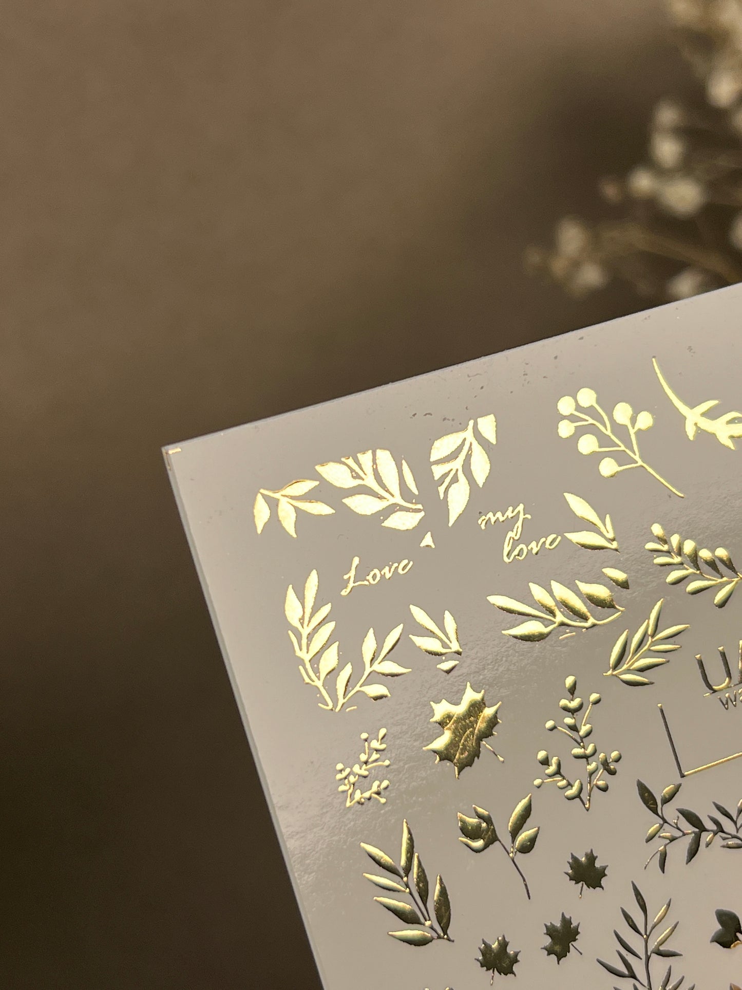 Köröm víz matrica Fg-166 | Arany fólia vízcsúsztatós köröm matricák | Őszi levelek és botanikai díszítések