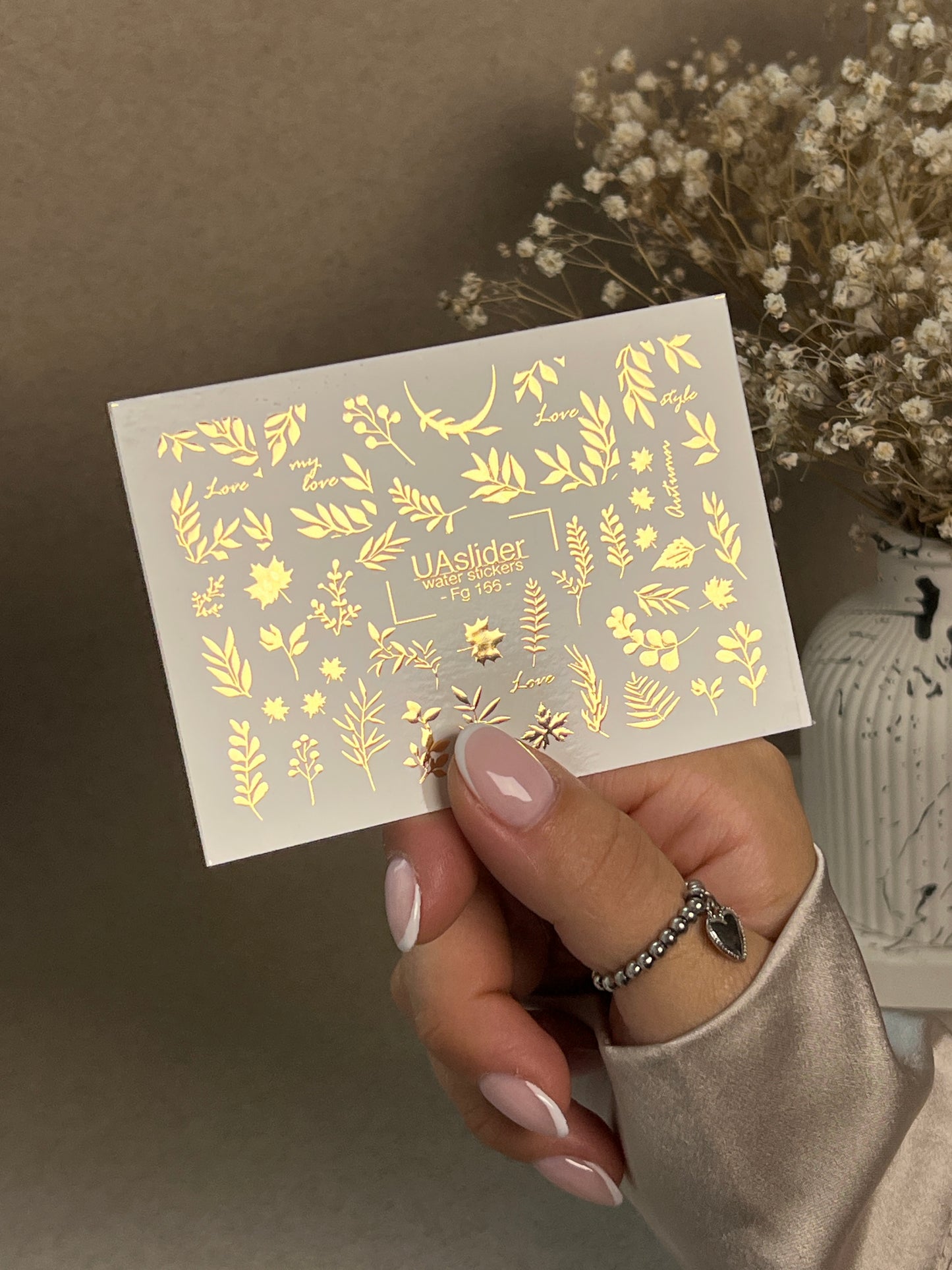 Köröm víz matrica Fg-166 | Arany fólia vízcsúsztatós köröm matricák | Őszi levelek és botanikai díszítések