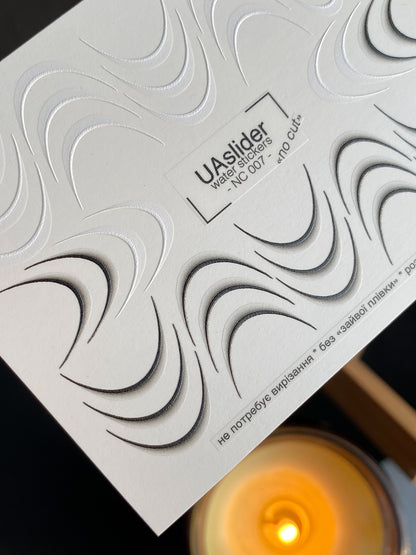 Nail Water Decal NC-007 | Water Slide Nail Decals Modern French | Abstract Curved Tips