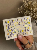 Nail Water Decal CF-256 | Botanical Water Slide Nail Decals | Yellow, Green & Blue Leaves with Gold Foil - UASLIDER