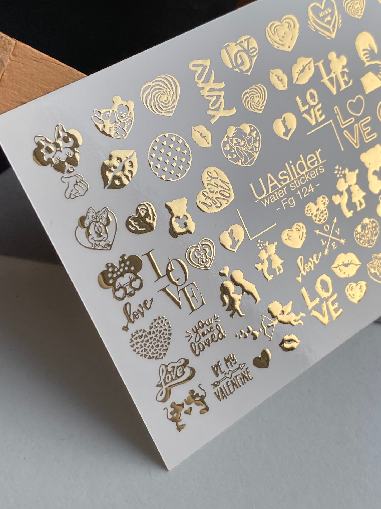 Nail Water Decal Fg-124 | Water Slide Nail Decals with Gold Hearts & Love Quotes | Romantic Valentine