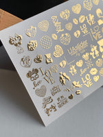Nail Water Decal Fg-124 | Water Slide Nail Decals with Gold Hearts & Love Quotes | Romantic Valentine - UASLIDER