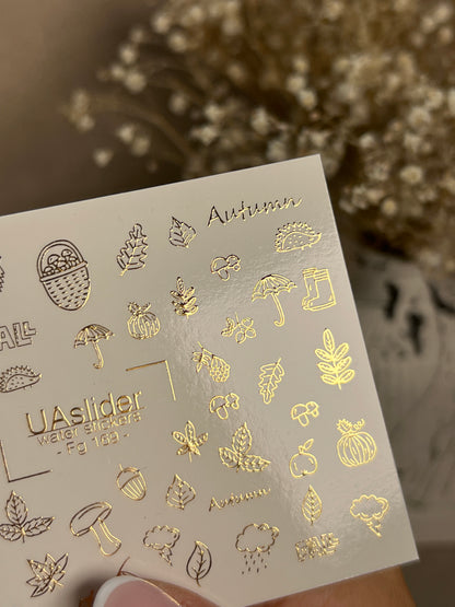 Nagel Wasserabziehbild Fg-169 | Goldfolie Wasser-Schiebefolie Nagelabziehbilder | Herbstblätter & Gemütliche Herbst-Elemente