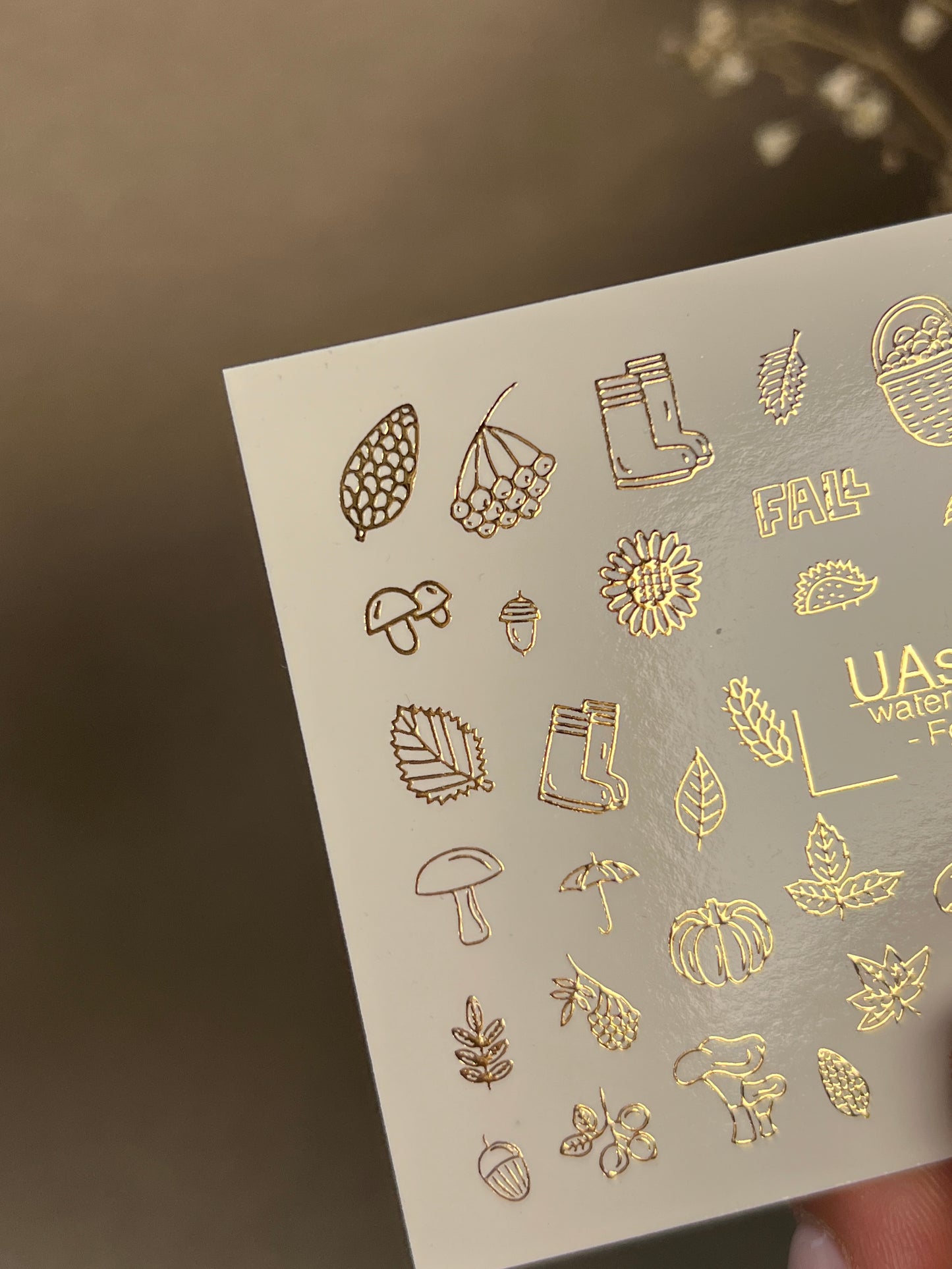 Nagel Wasserabziehbild Fg-169 | Goldfolie Wasser-Schiebefolie Nagelabziehbilder | Herbstblätter & Gemütliche Herbst-Elemente