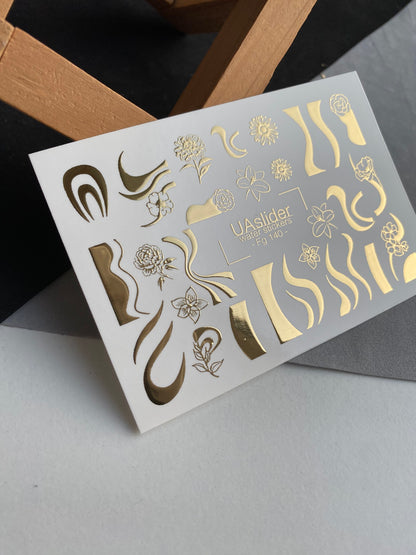 Adesivi per unghie a decalcomania d'acqua Fg-140 | Adesivi per unghie a scivolamento d'acqua con onde dorate e fiori | Tatuaggi eleganti per unghie