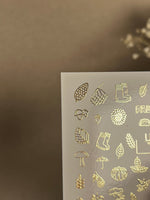 Nail Water Decal Fg-169 | Gold Foil Water Slide Nail Decals | Autumn Leaves & Cozy Fall Elements - UASLIDER