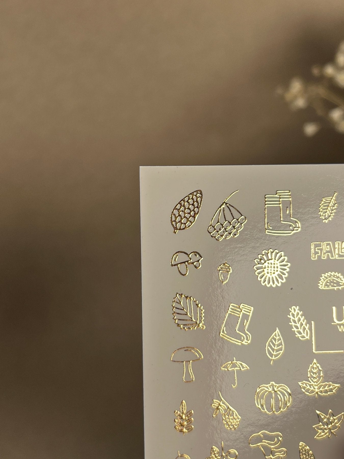 Nail Water Decal Fg-169 | Gold Foil Water Slide Nail Decals | Autumn Leaves & Cozy Fall Elements - UASLIDER