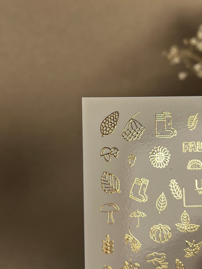 Nagel Wasserabziehbild Fg-169 | Goldfolie Wasser-Schiebefolie Nagelabziehbilder | Herbstblätter & Gemütliche Herbst-Elemente