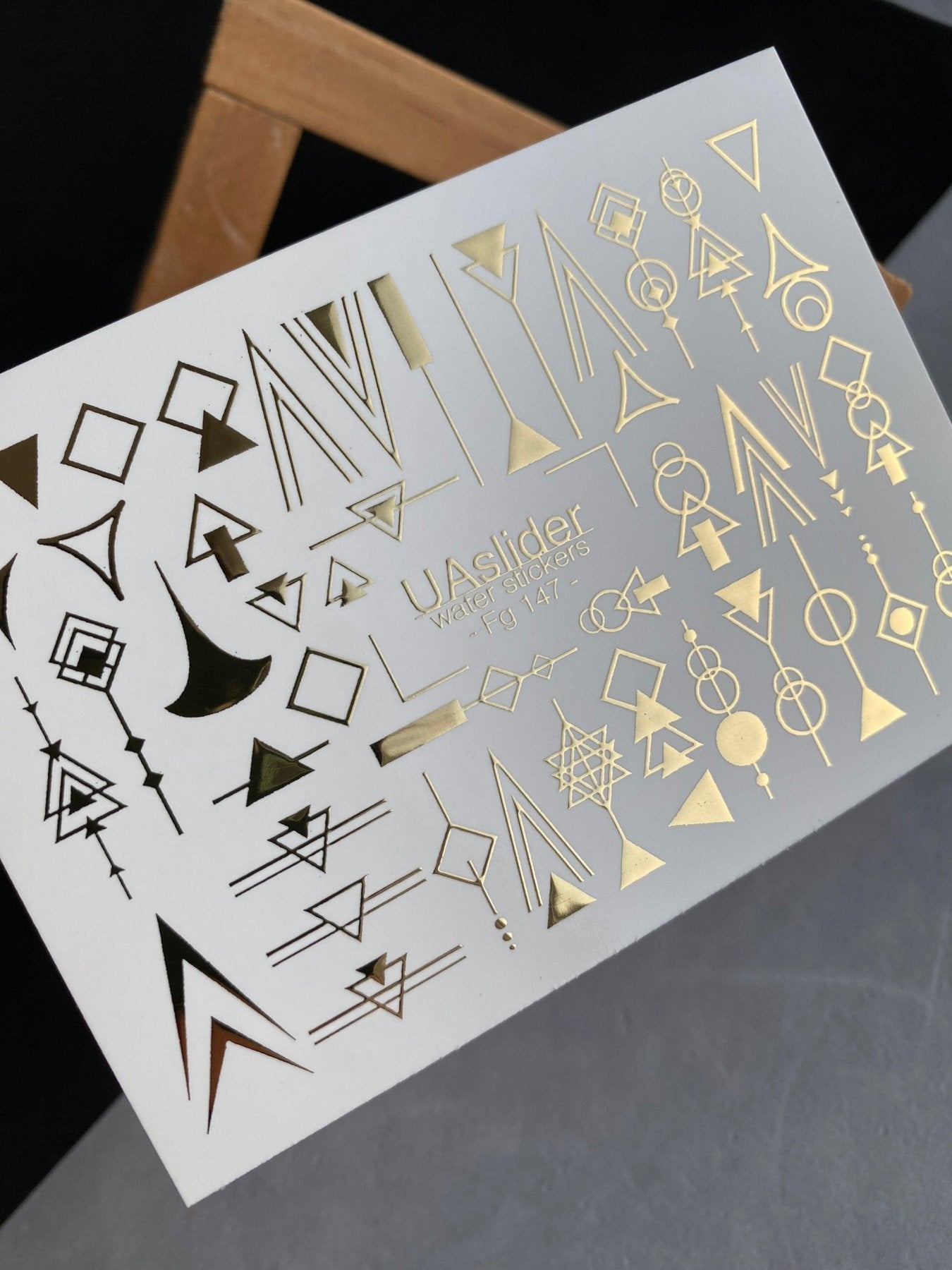 Nail Water Decal Fg-147 | Water Slide Nail Decals with Gold Geometric Shapes | Minimalist Abstract Nail Art - UASLIDER