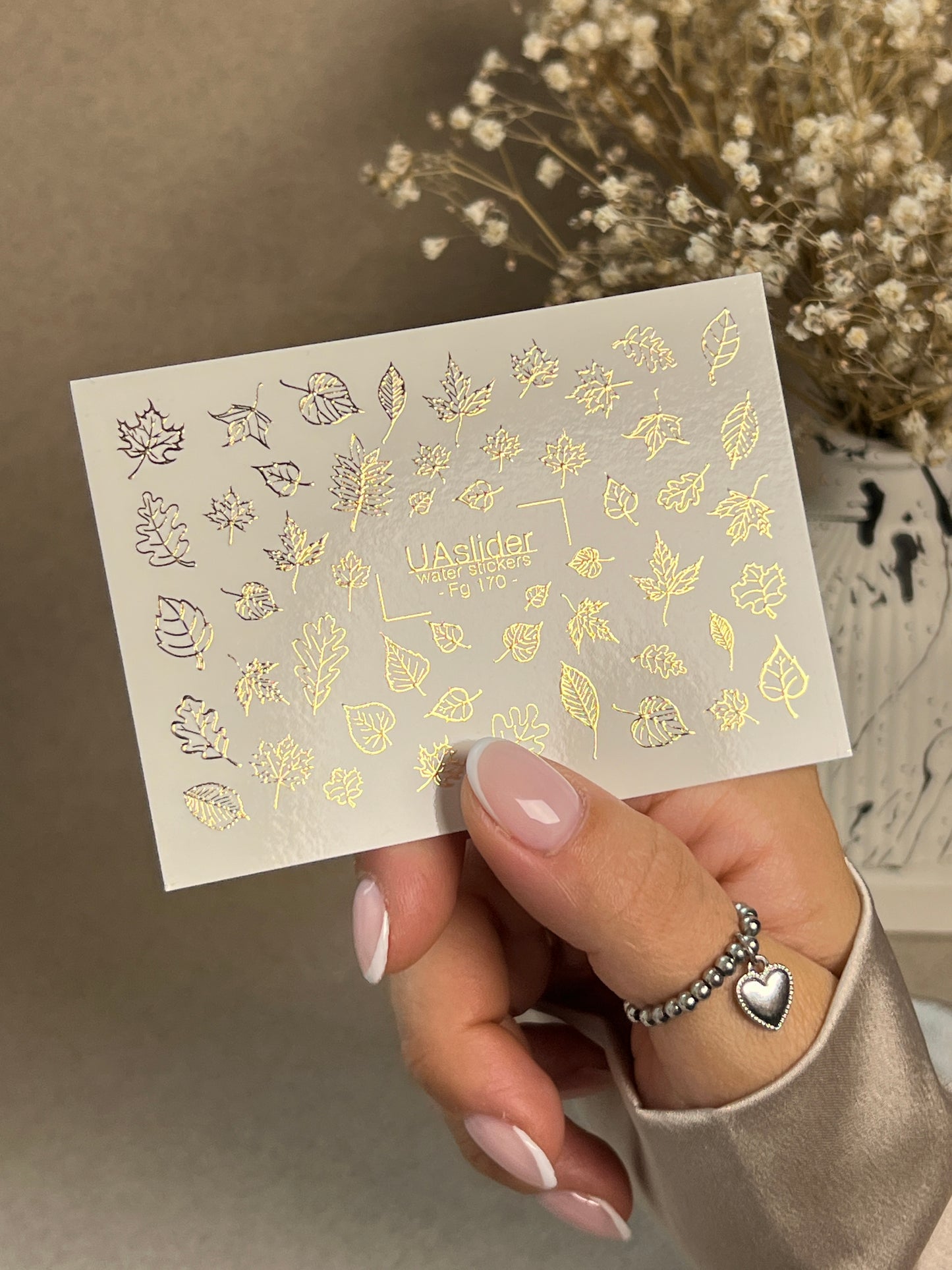 Nagel Wasserabziehbild Fg-170 | Goldfolie Wasserabzieh-Nagelbilder | Herbstblätter & Botanische Muster