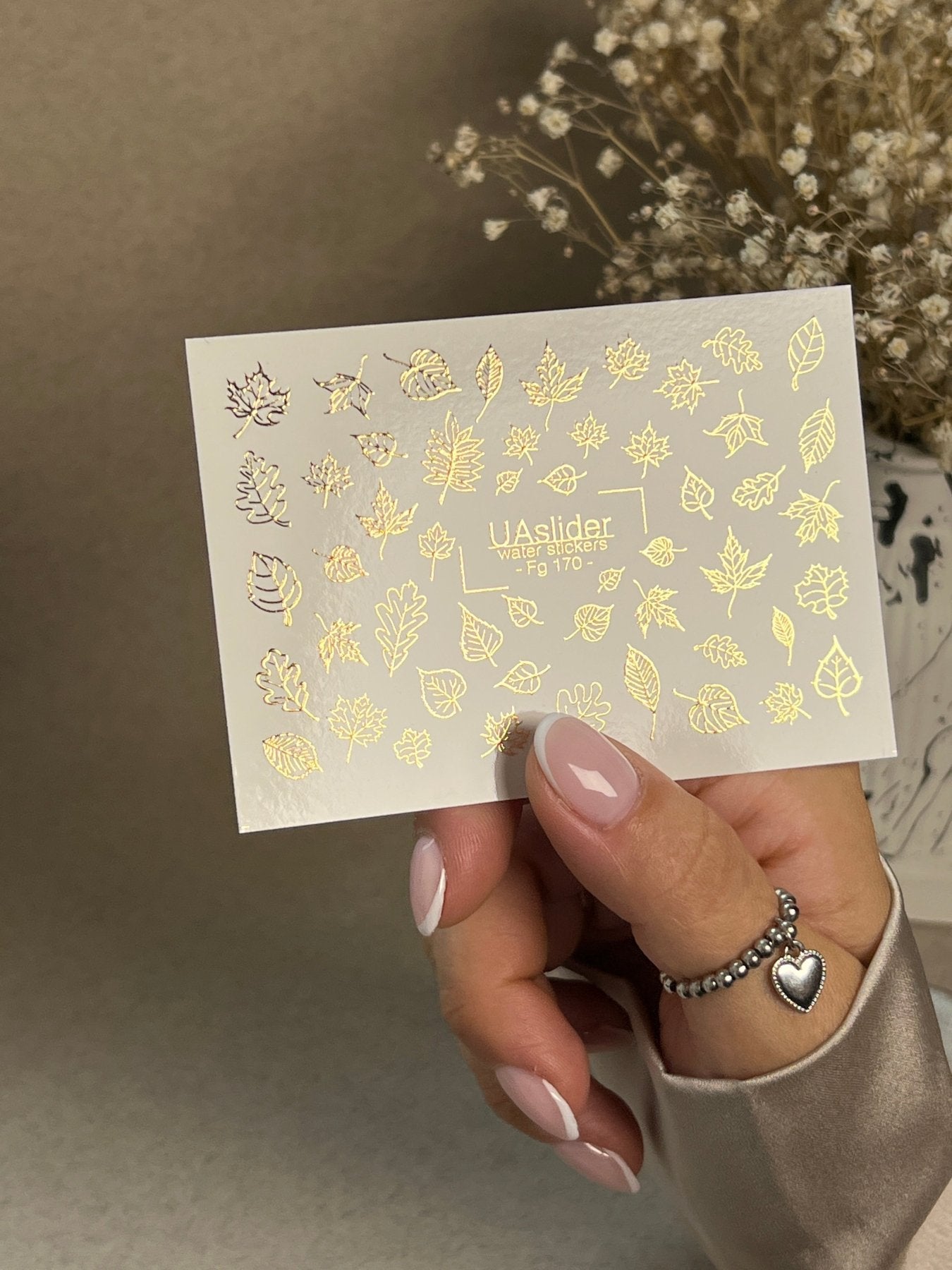 Nail Water Decal Fg-170 | Gold Foil Water Slide Nail Decals | Autumn Leaves & Botanical Patterns - UASLIDER