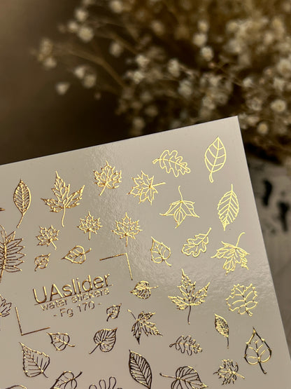 Nagel Wasserabziehbild Fg-170 | Goldfolie Wasserabzieh-Nagelbilder | Herbstblätter & Botanische Muster