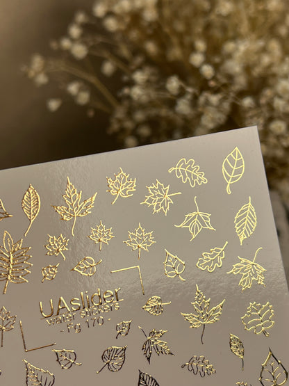 Nagel Wasserabziehbild Fg-170 | Goldfolie Wasserabzieh-Nagelbilder | Herbstblätter & Botanische Muster