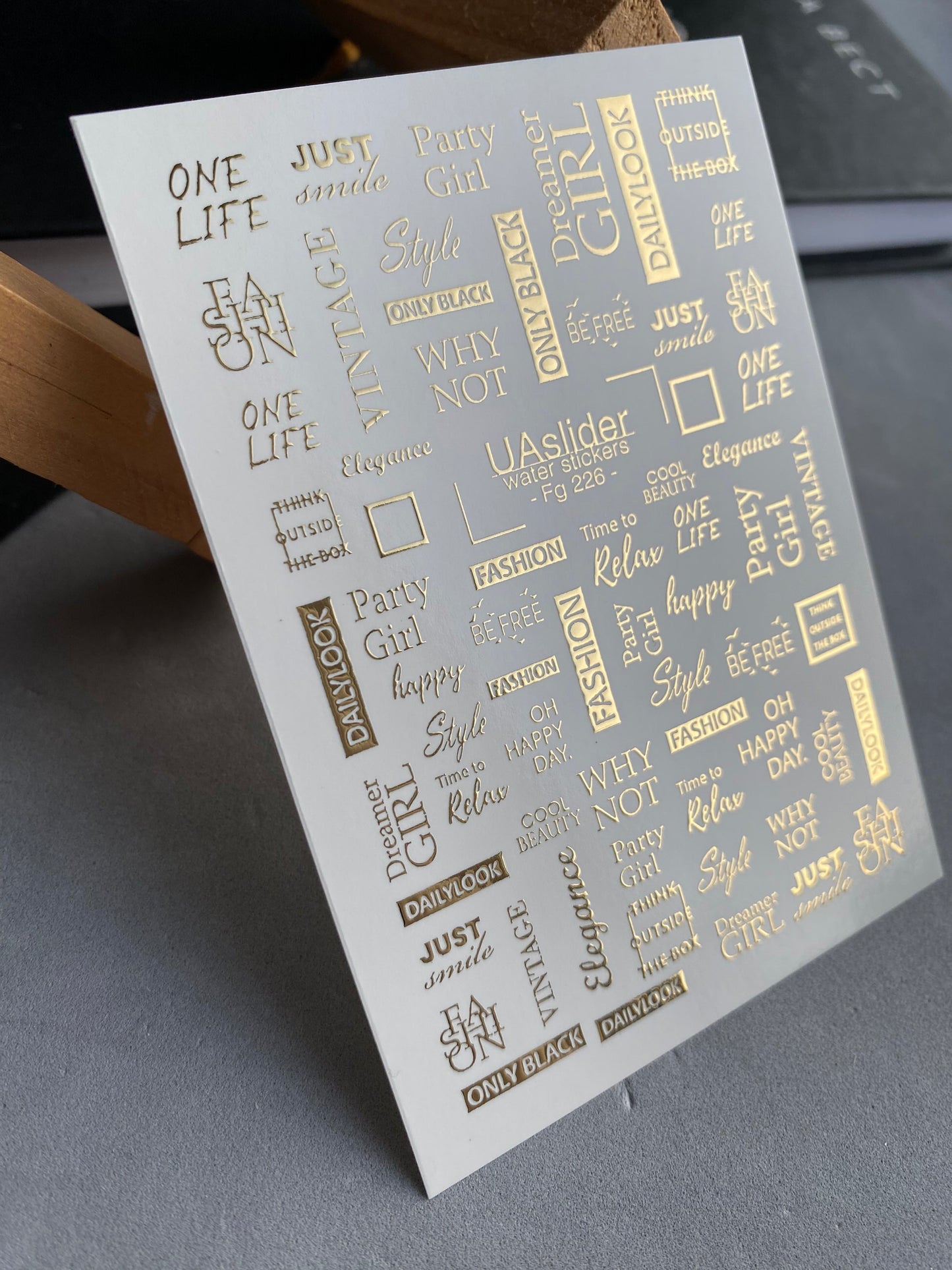 Nail Water Decal Fg-226 | Water Slide Nail Decals | Gold Foil Fashion Quotes & Words