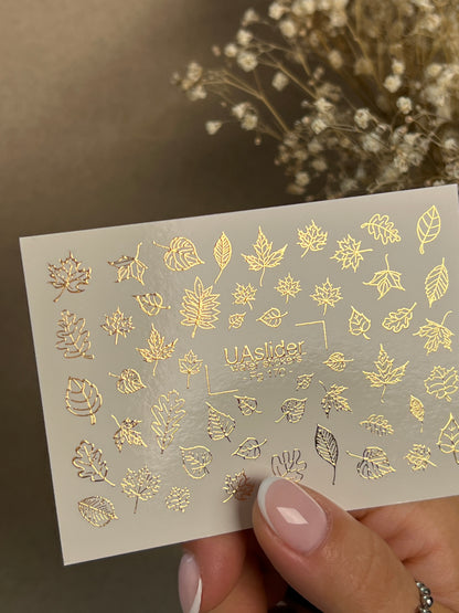Nagel Wasserabziehbild Fg-170 | Goldfolie Wasserabzieh-Nagelbilder | Herbstblätter & Botanische Muster