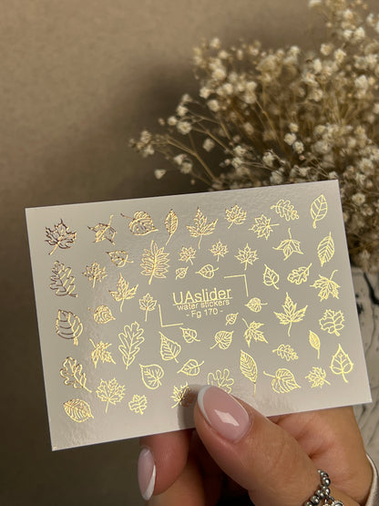 Nagel Wasserabziehbild Fg-170 | Goldfolie Wasserabzieh-Nagelbilder | Herbstblätter & Botanische Muster