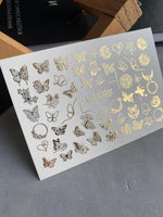 Nail Water Decal Fg-157 | Gold Foil Water Slide Nail Decals | Butterflies & Floral Accents - UASLIDER