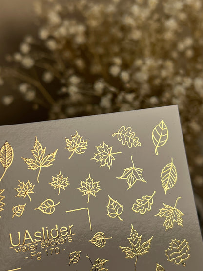 Nagel Wasserabziehbild Fg-170 | Goldfolie Wasserabzieh-Nagelbilder | Herbstblätter & Botanische Muster