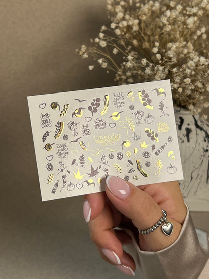 Nail Water Decal CF-273 | Autumn Water Slide Nail Decals | Colorful Fall Leaves & Hello Autumn Quotes