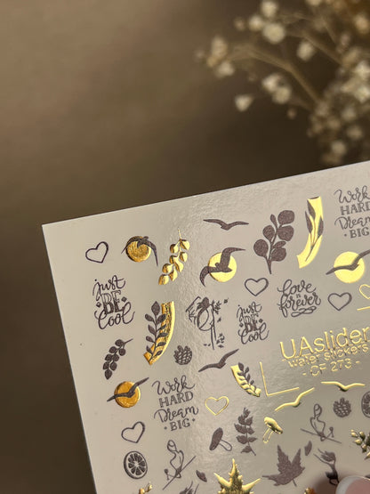 Nail Water Decal CF-273 | Autumn Water Slide Nail Decals | Colorful Fall Leaves & Hello Autumn Quotes