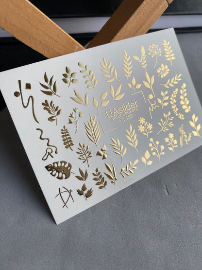 Nail Water Decal Fg-158 | Gold Foil Water Slide Nail Decals | Botanical & Leafy Designs