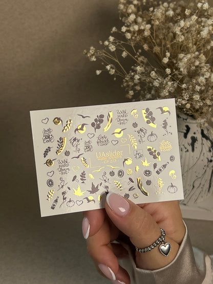 Nail Water Decal CF-273 | Autumn Water Slide Nail Decals | Colorful Fall Leaves & Hello Autumn Quotes