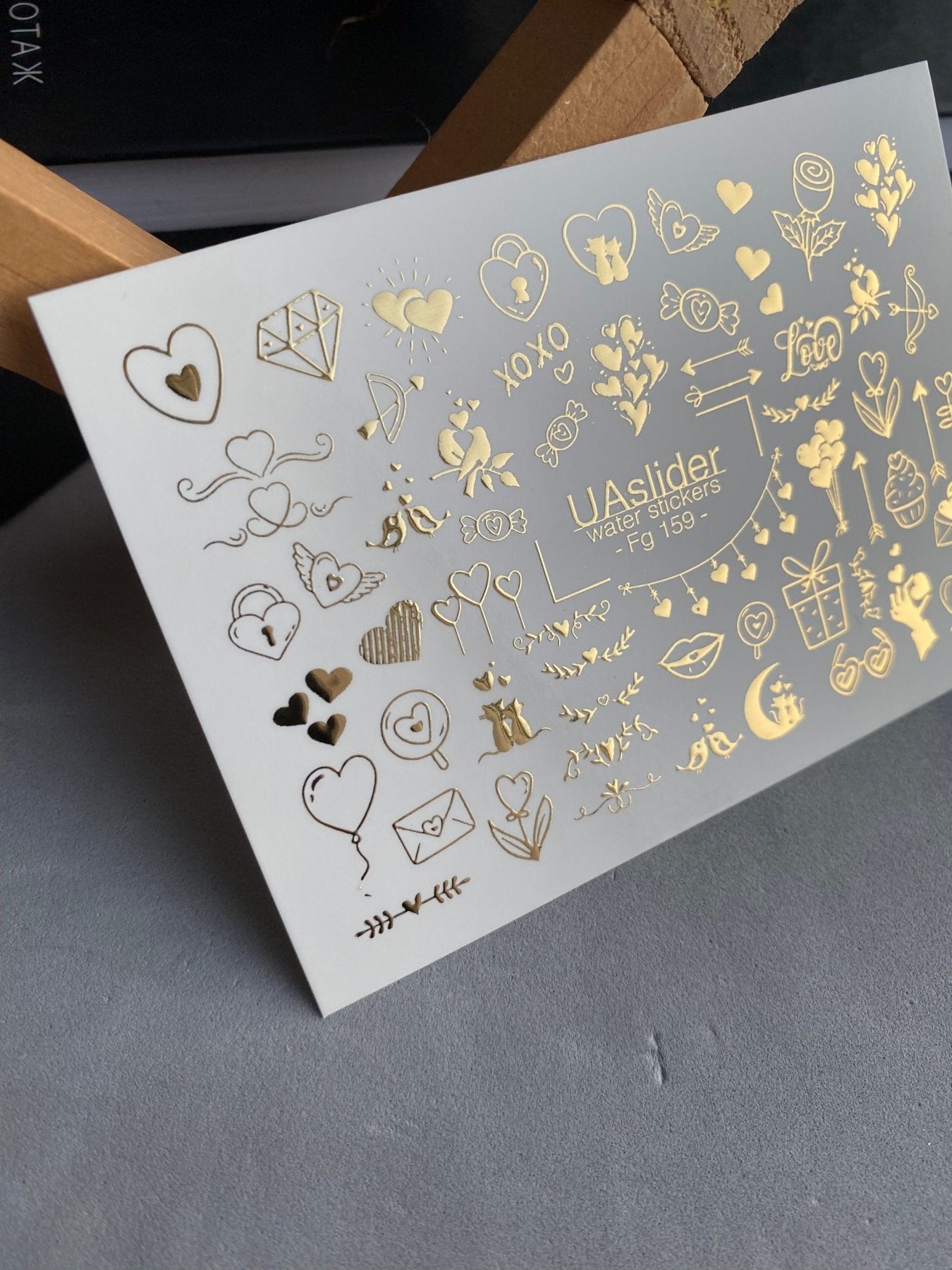 Nail Water Decal Fg-159 | Gold Foil Water Slide Nail Decals | Romantic Love & Cute Accents - UASLIDER