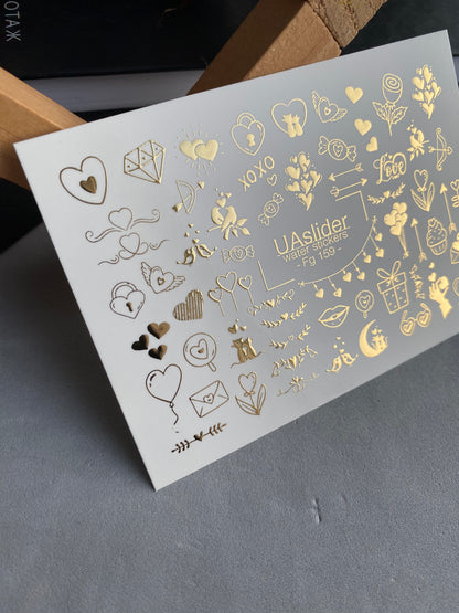 Nagel Wasserabziehbild Fg-159 | Goldfolie Wasserabzieh-Nagelbilder | Romantische Liebe & Niedliche Akzente