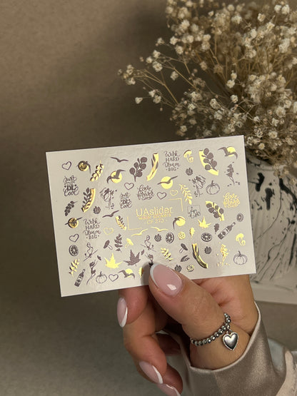 Nail Water Decal CF-273 | Autumn Water Slide Nail Decals | Colorful Fall Leaves & Hello Autumn Quotes