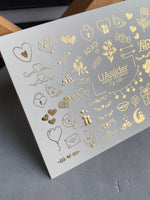 Nail Water Decal Fg-159 | Gold Foil Water Slide Nail Decals | Romantic Love & Cute Accents - UASLIDER